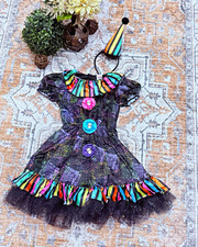 Morph Costumes Girls Clown Costume Dress w/ Headpiece Black/Multicolor Size S