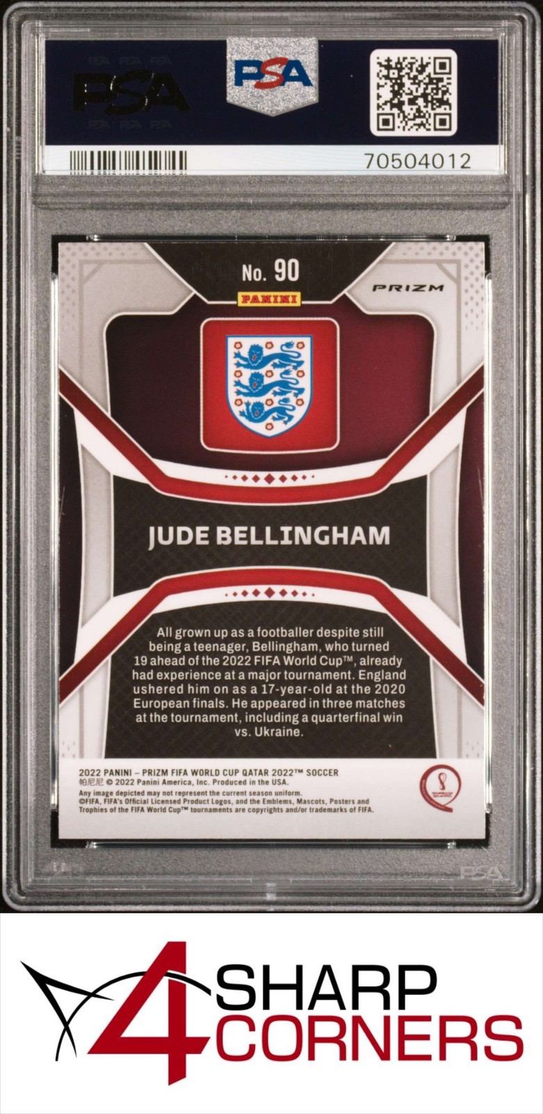 2022 PANINI PRIZM WORLD CUP QATAR SILVER #90 JUDE BELLINGHAM PSA 10 view 2