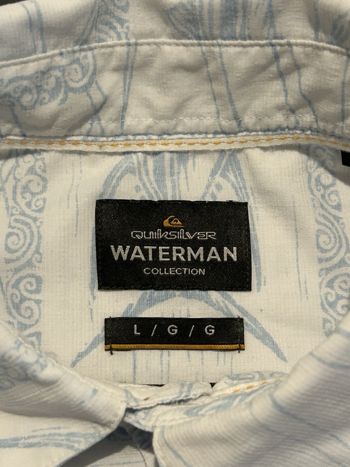 Quiksilver Shirt Mens Large White Reef Point Waterman Fish Waves Button Up image 2