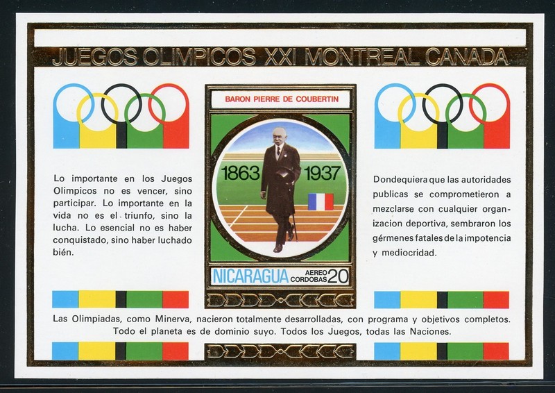 NICARAGUA MNH S/S Minisheet: MICHEL Block #89 1976 OLYMPICS Gold CV€50+