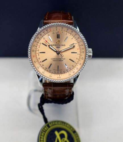 Breitling NAVITIMER Chronometer SALMON DIAL 35mm Steel & Strap A17395 FULL SET