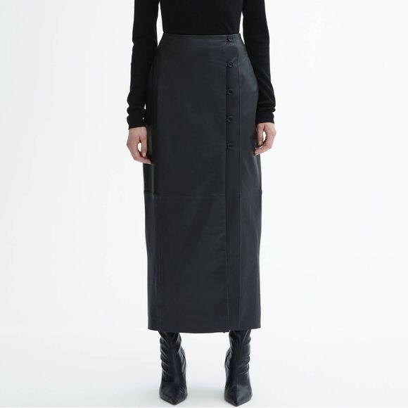Dagmar Leather Skirt Button Detail Midi Skirt Sz US 2 EU 32