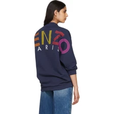 Kenzo Paris Sweater Womens Medium Navy Back Script Oversized Baggy Portugal