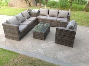 7 seater rattan sofa 2 coffee tables corner patio outdoor garden furniture grey ebay
