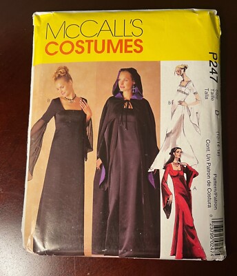 McCall's 2810 P247 Gothic Goth Long Dress Gown Cape Medieval Cosplay Women 12-16