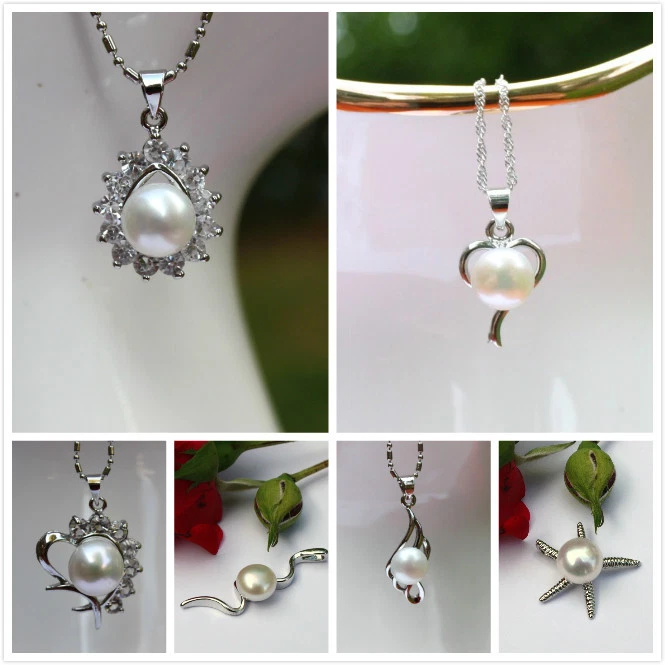 Anhänger Set3 Weißgold plattieren Süßwasser Perlen Schmuck Halskette Echtschmuck - Bild 1 von 1