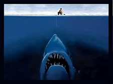 Fishing Man in boat catching a scary shark funny ocean sea lake jaws fish MAGNET