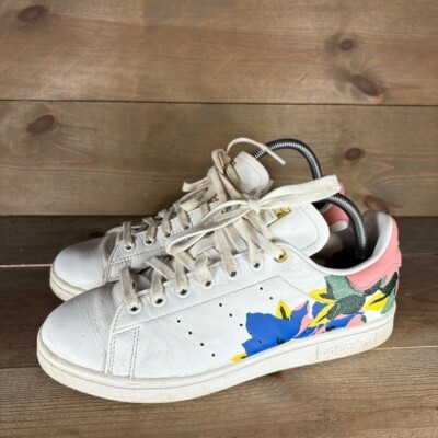 adidas stan smith womens size 8 shoes white leather floral comfort sneakers
