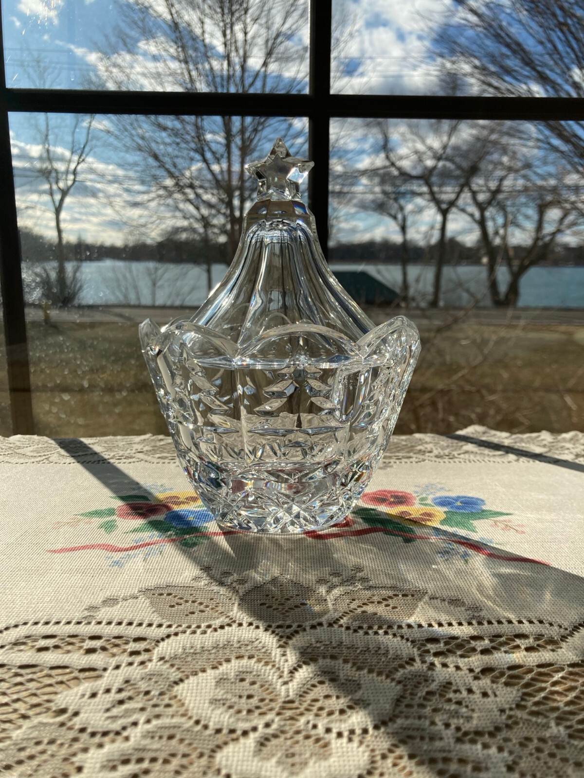 Crystal Clear Industries 24% Lead Crystal Christmas Tree Lidded Box Made in USA