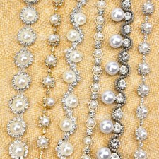 0.9m Kunstperle Strass Kette Rand Zum Aufnähen DIY Hochzeit Kostüm Dekor Basteln