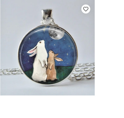 RABBIT STARRY MOON NIGHT Pendant On 22'' 925 Sterling Silver Necklace Gold Gift