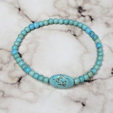 4mm Blue Turquoise Gemstone Bead Stretchy Bracelet 6.5" AAA Simulated 6 1/2"