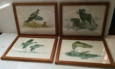 Lot of 4 Clark Bronson 1969 Chevrolet Prints Framed Hunting Fishing Under Glass
