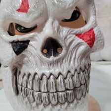 Scary Skull Skeleton With Teeth And Horns Red And Black Mask For Halloween