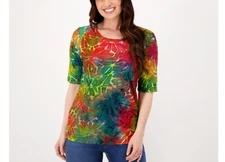 Attitudes by Renee - Burnout Elbow Sleeve Tee Shirt - Rainbow Night