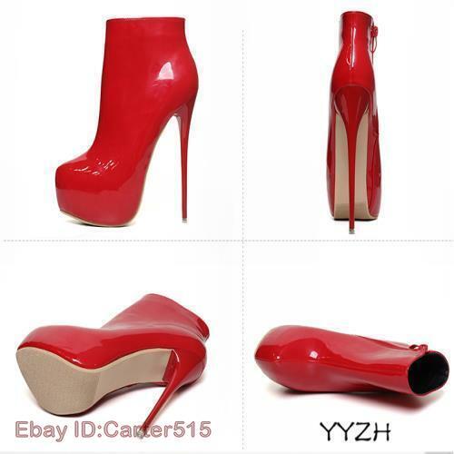Sexy Womens 16CM Super High Heels Stilettos Platform Patent Leather Ankle Boots - Picture 9 of 18