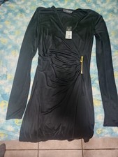 New Versace Women's Black Safety Pin Viscose Jersey Midi Dress Size 40 IT $1,900