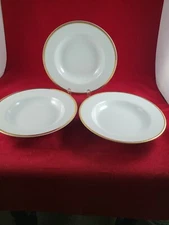 THE CELLAR MADE IN CHINA FOR MACYS 3 WHITE SOUP PLATE WITH GOLD RIM 8 3/4" ROUND