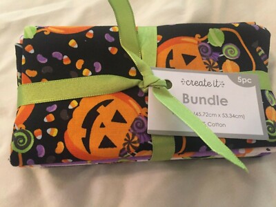 Create It 5 PIECE FAT QUARTER BUNDLE -18'' x 21'' Halloween Pumpkins  10013