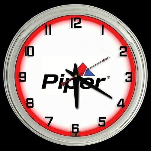 16" Piper Aircraft Airplane Sign Lock Haven PA Sign Red Neon Clock  - Foto 1 di 2
