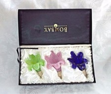 BOMBAY HAND BLOWN LILY LIQUOR BOTTLE STOPPERS, Glass Flowers Set of 3