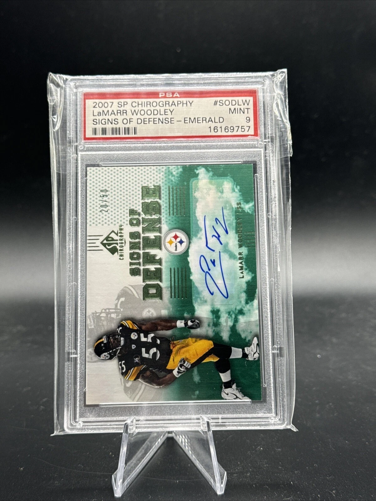 LaMarr Woodley SP Chirography Signs of Defense #SODLW Emerald