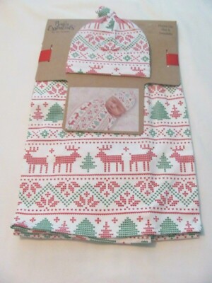 NEW BABY ESSENTIALS PHOTO OP HAT & SWADDLE  - CHRISTMAS PRINT THEME