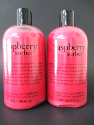 Philosophy Raspberry Sorbet Shower Gel, Bubble Bath, Shampoo 16 oz x 2 DENTED