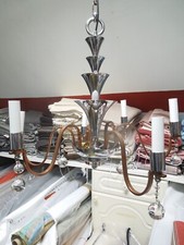 French Art Deco chrome & copper Chandelier by Marius 'SABINO'  Made in Paris