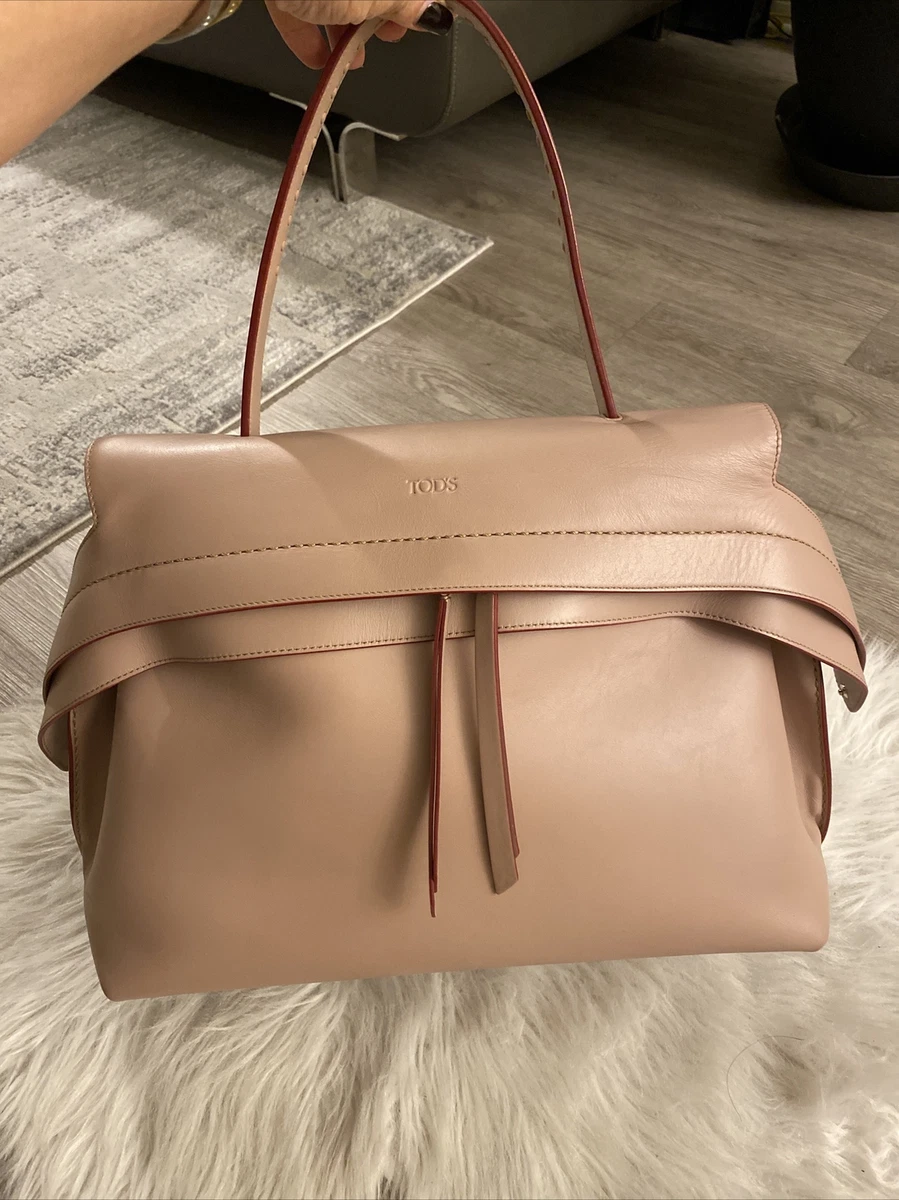 Tods Wave Large Leather Shoulder Bag color Nude Pink price $3400+ tax