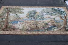 Vintage Fatto a Mano Francese Design Originale Lana Verde Aubusson Arazzo Di