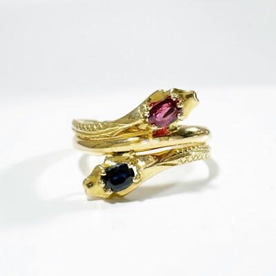 Vintage You and Me Gold Saphir und Rubin Schlangenring
