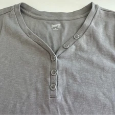Duluth Trading Company Women's Gray Henley Ribbed Short Sleeve Top XL outdoor