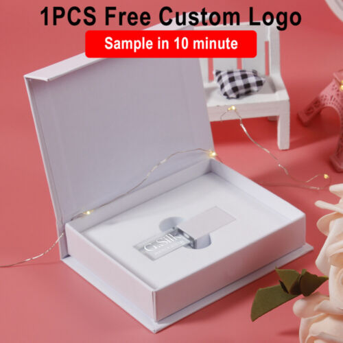 Wedding Custom Crystal Gift Box USB Flash Drive 64GB Free Logo Pen Drive 32G 16G - Picture 1 of 25