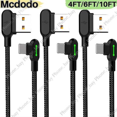 3 Pack Mcdodo 90 Degree Elbow USB Cable Charger Cord 4/6/10FT For iPhone13 12 XR