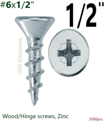 Phillips Flat Head #6 x 1/2'' Wood Particle Board Screw Zinc 3500pcs
