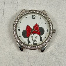 Disney Minnie Mouse Watch Womens 40mm Pave Rhinestone Silver Tone New Battery