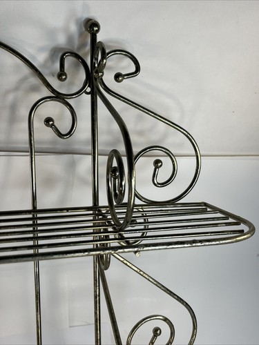 Vintage MCM Metal Wire Wall Hanging Magazine Rack Scroll Top 2 Tier 20" X 18” - Picture 4 of 7