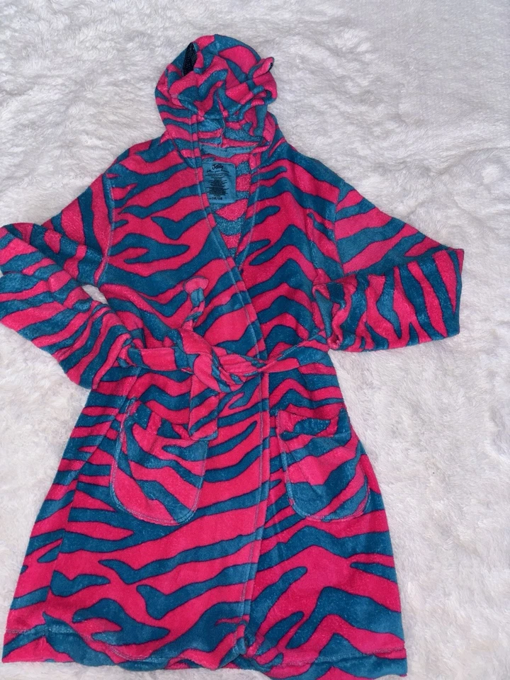 Justice Girls talla Albornoz de felpa azul/rosa con capucha 16/18. Lindo, *nt desc* Foto 2 de 4