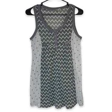 Ecoté Women's M Gray Contrasting Print Scoop Neck Tank Top Chevron Floral Grunge