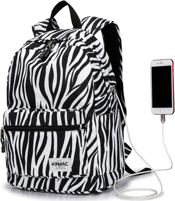 Water Resistant Laptop Backpack USB Port 13-15.6'' Travel Outdoor Zebra