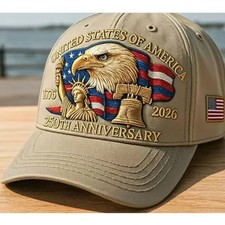 USA 250th Anniversary Baseball Cap 3D Embroidered Bald Eagle Patriotic Hat 1776