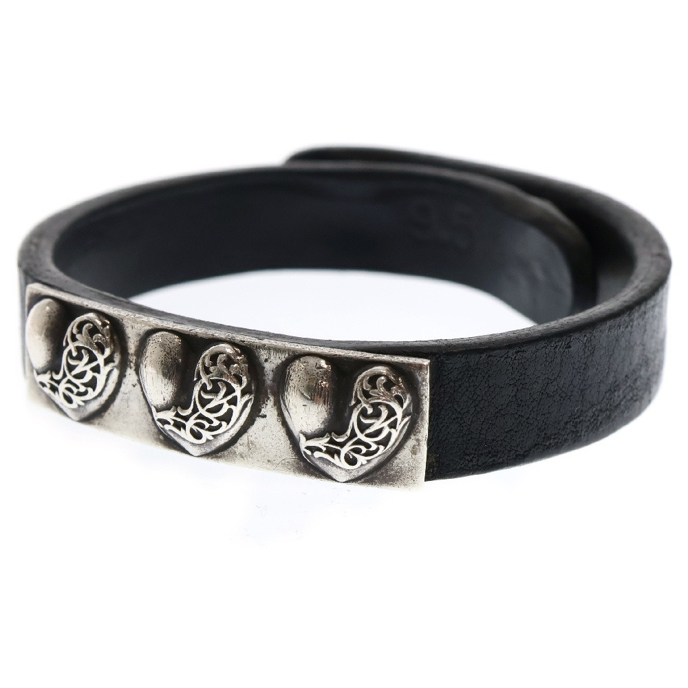 クロムハーツ Chrome Hearts 黒 レザー バングル メタルボタン Chrome Hearts Heart Plate Leather Bracelet Black 23.3cm | eBay