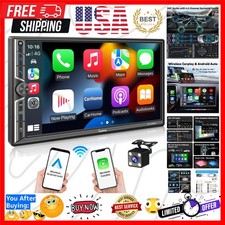 7" Double Din Car Stereo with Wireless CarPlay  Android Auto, Car Radio with...