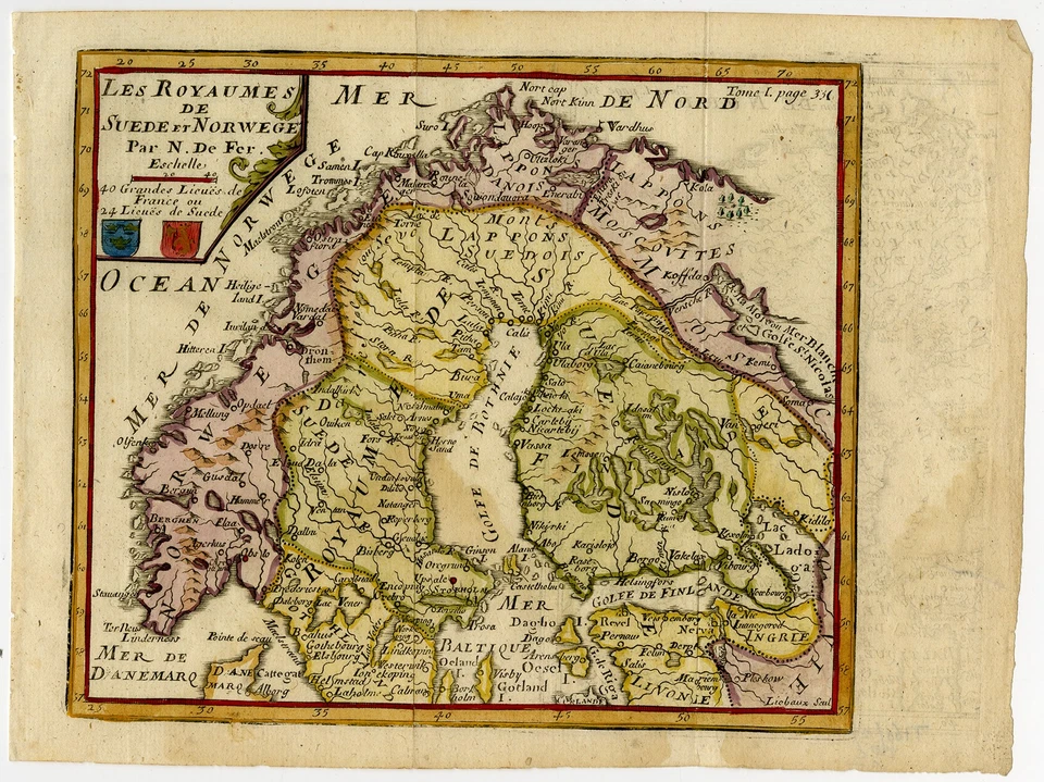 Antique Map-Scandinavian region-Norway-Finland-Sweden-North Cape-De Fer-1721 - Image 2 of 4