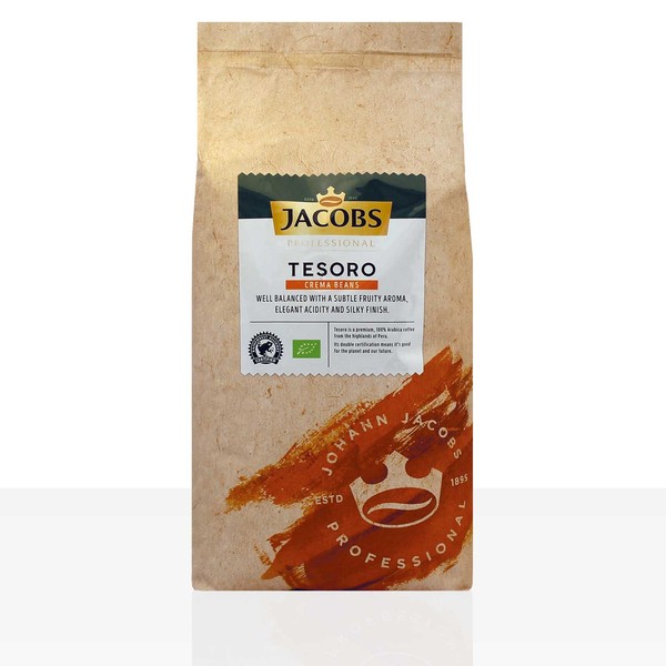 Jacobs Tesoro Caffé Crema Peru - 8X1Kg Ganze Kaffee-Bohnen, 100% Arabica Und Bio-image