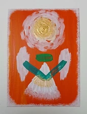 Orange White Abstract Original Painting ACEO ATC OOAK Acrylic