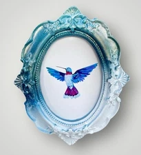 Hummingbird mini watercolor print of original in vintage style ornate frame