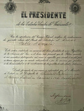 1883 Venezuela Presidential Diploma Order of the Liberator (5th Class) Historic