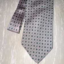 Men s Woven Necktie Tie, Green Pink White Geometric Abstract Pattern